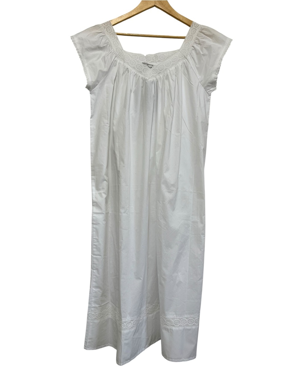 Alexander del Rossa White Cotton Lace-Trim Nightgown Women's Sleepwear Medium